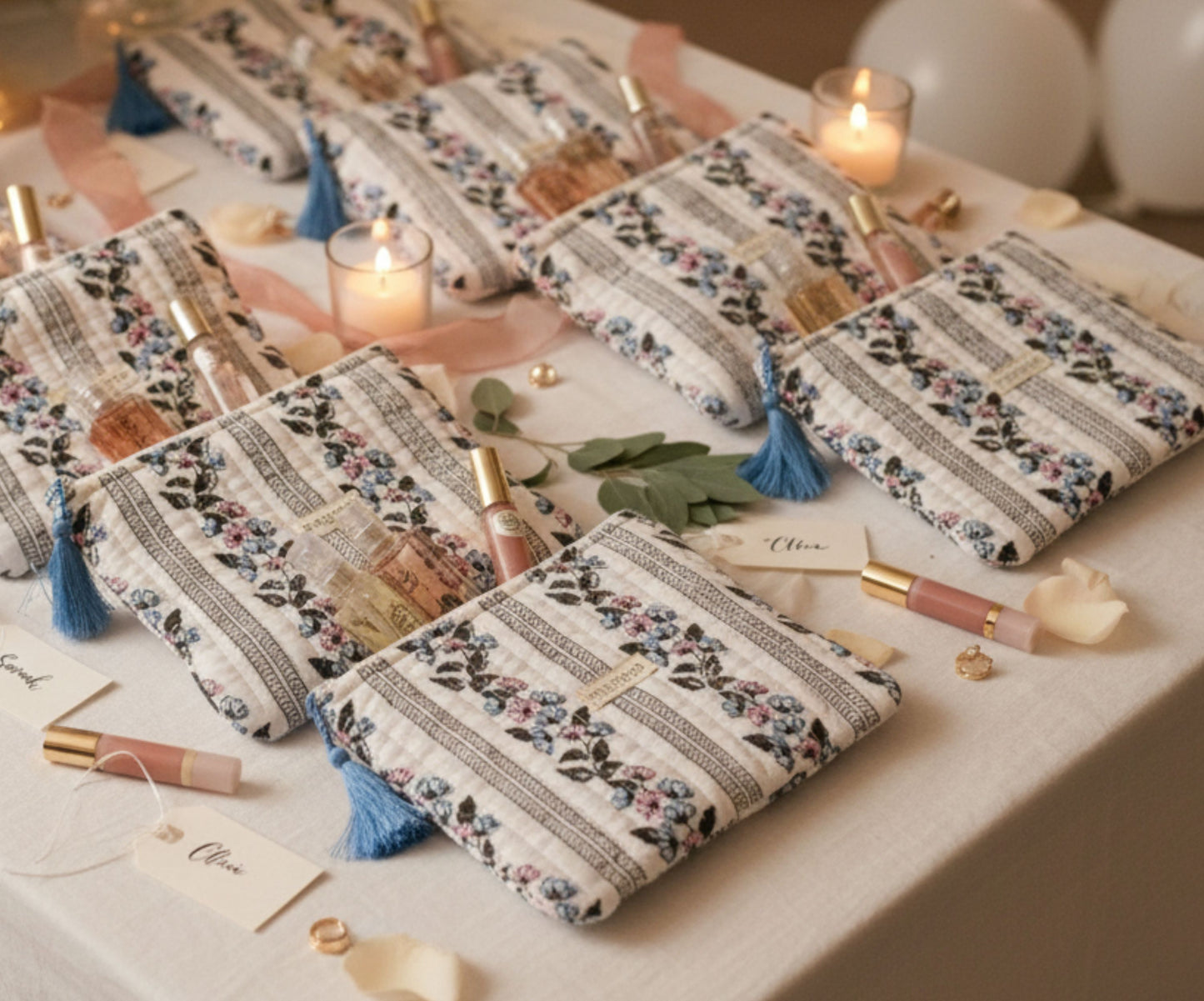 Floret Duo Quilted Cotton Pouches | Hand Block Printed