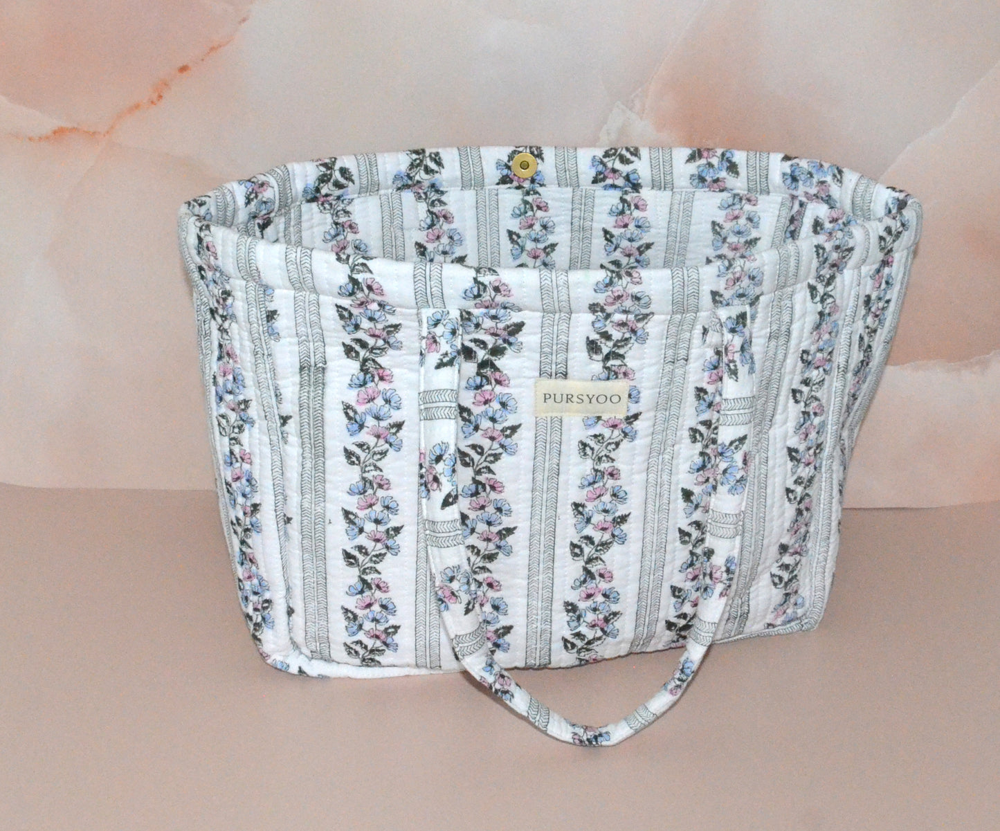 Floret Duo Tote Bag | Hand Block Printed | Quilted Cotton