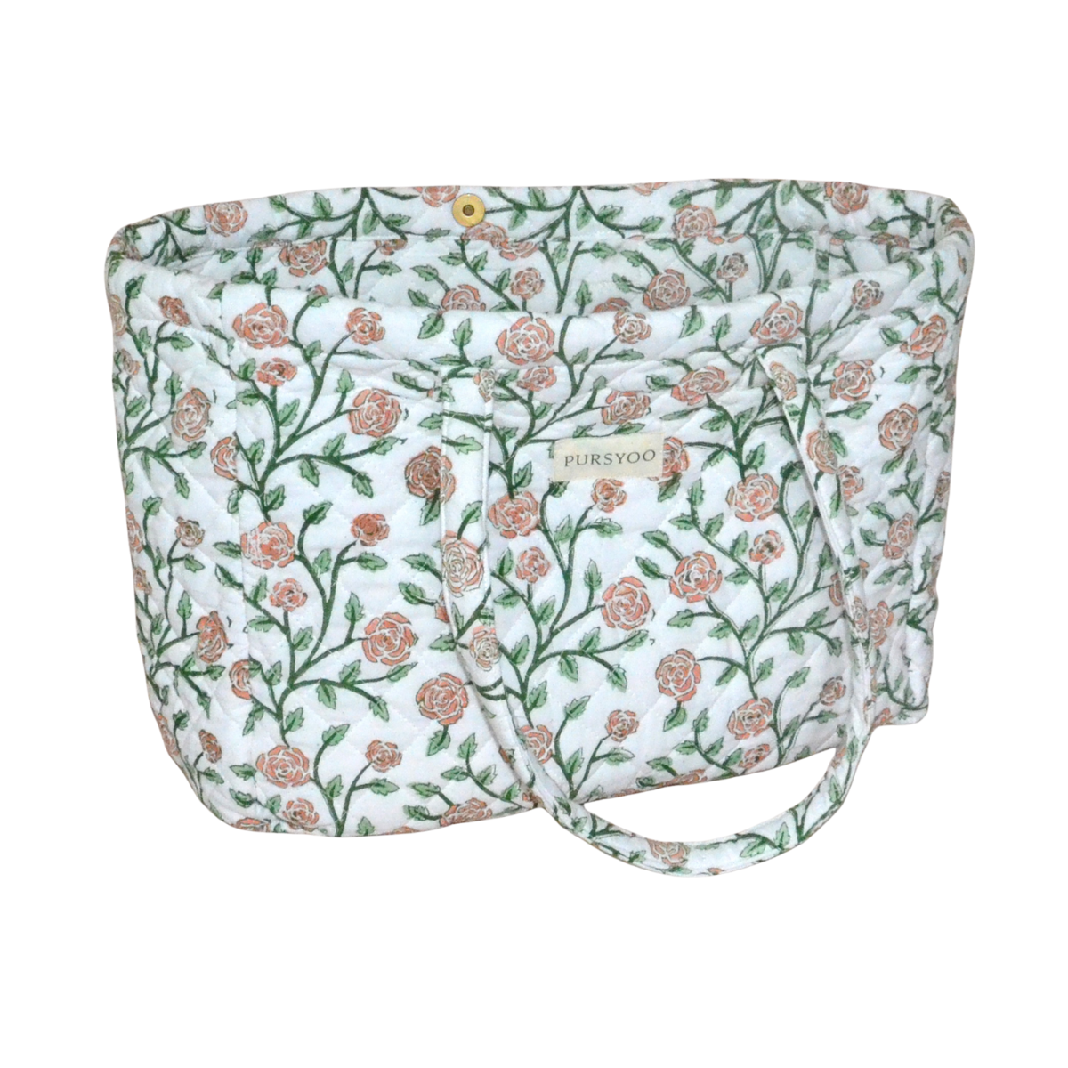 Peach Blush Vine Tote Bag | Hand Block Printed | Quilted Cotton