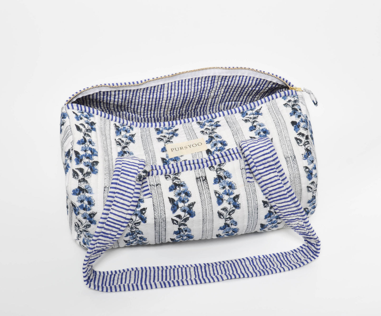 Floret Mono Duffel Bag | Hand Block Printed | Quilted Cotton