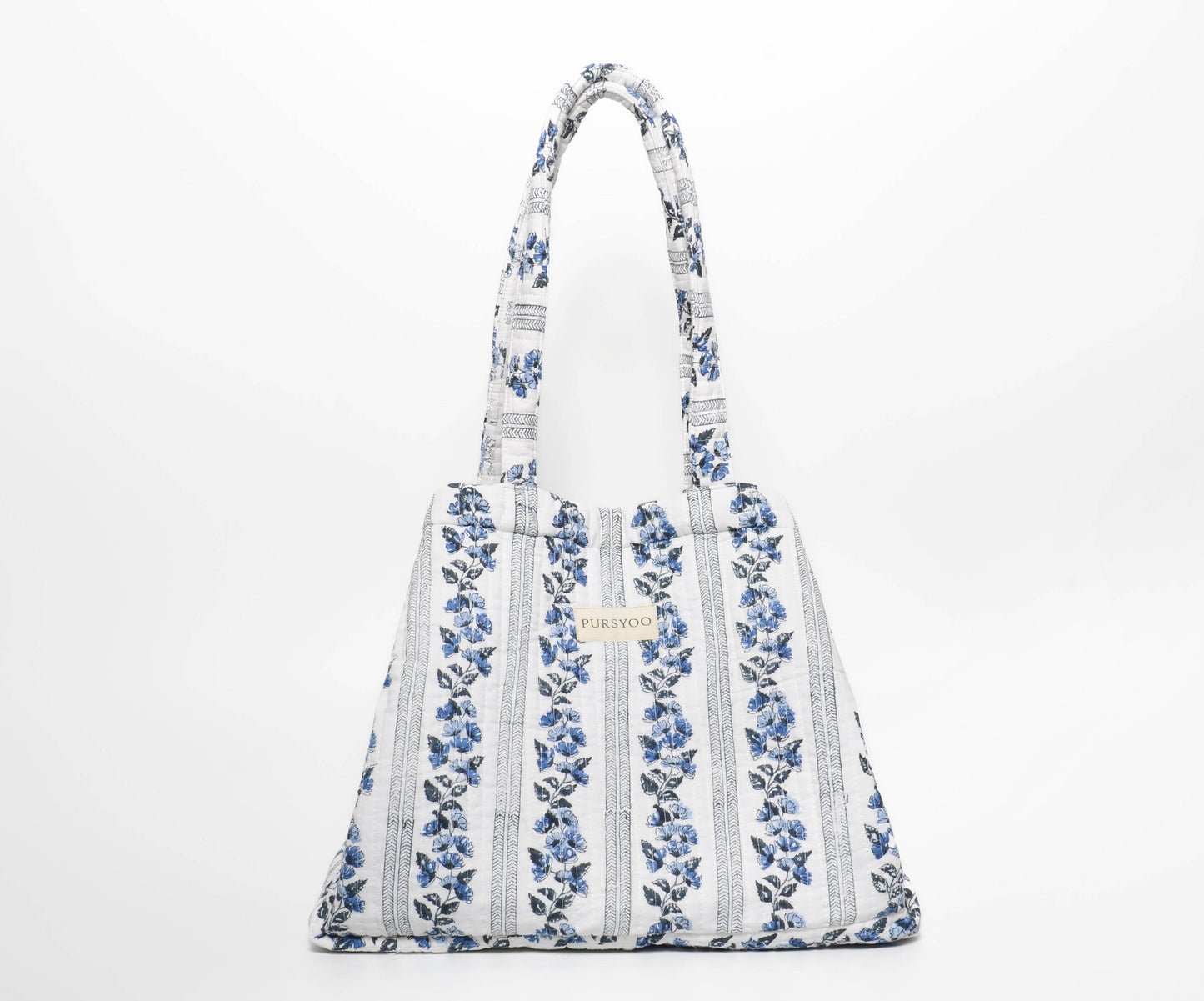 Floret Mono Tote Bag | Hand Block Printed | Quilted Cotton