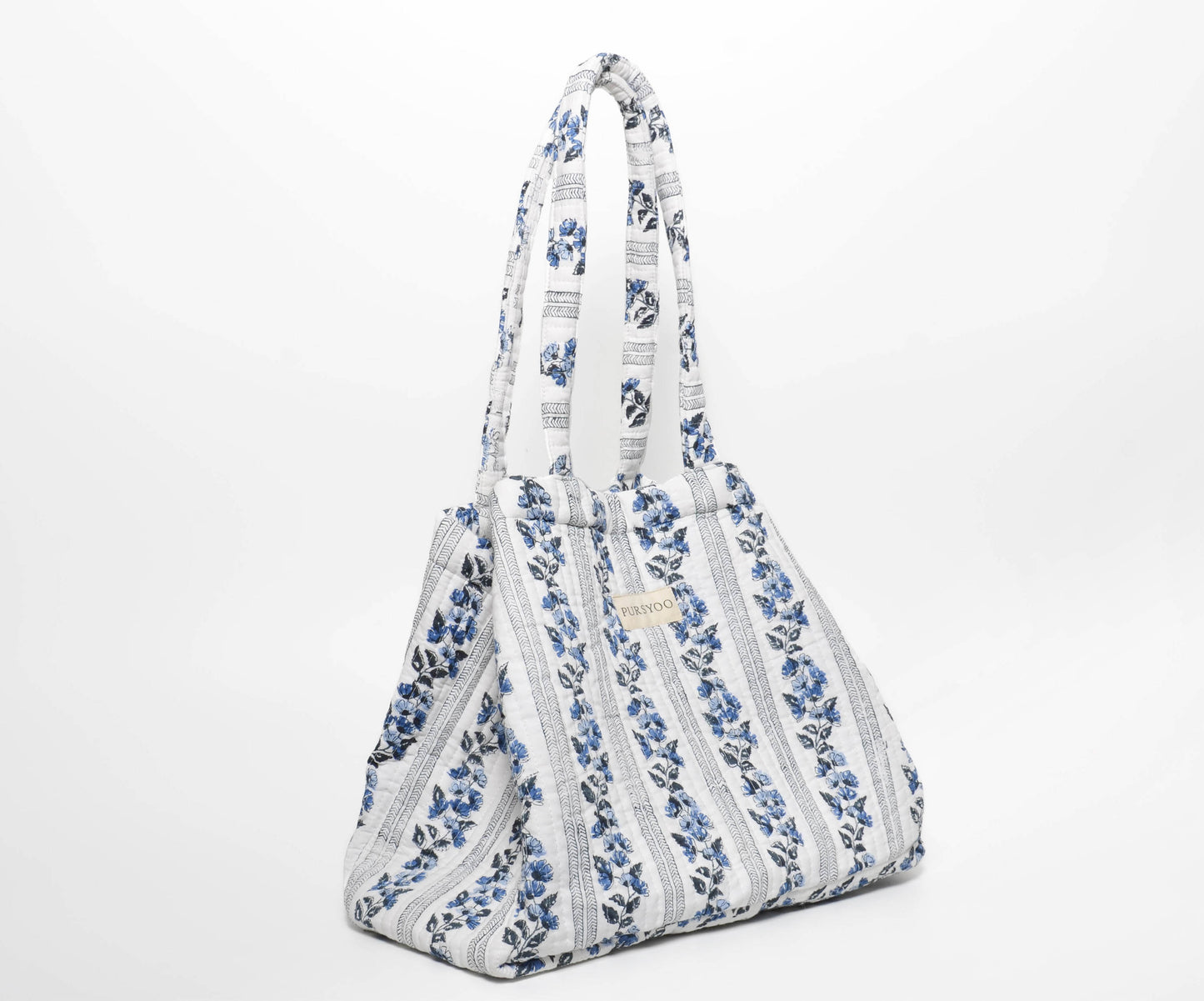 Floret Mono Tote Bag | Hand Block Printed | Quilted Cotton