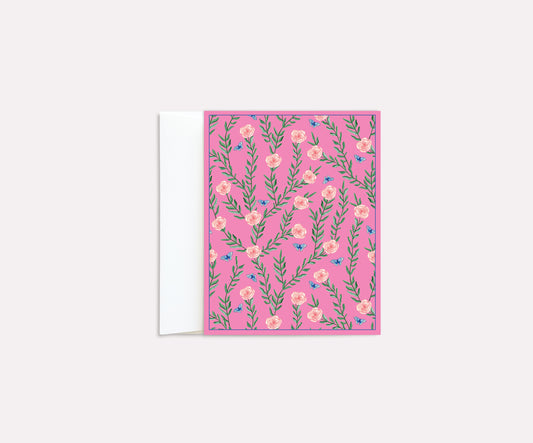 Rose Vine Pink Folded Notecard set of 8 cards