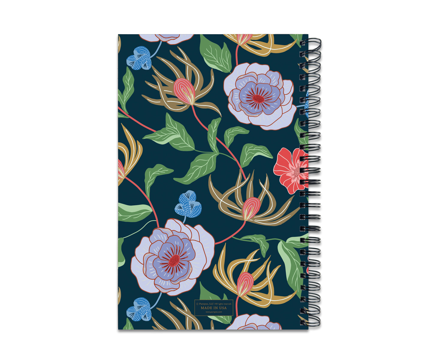 Compact and stylish, this 160-page spiral notebook is the ideal size for your bag or purse. Its eye-catching design combines functionality with aesthetics, making it the perfect on-the-go companion. Wild flower illustration.