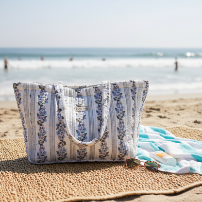 Quilted Cotton Tote Bag for Women | Floret Duo Tote Bag | Hand Block Printed