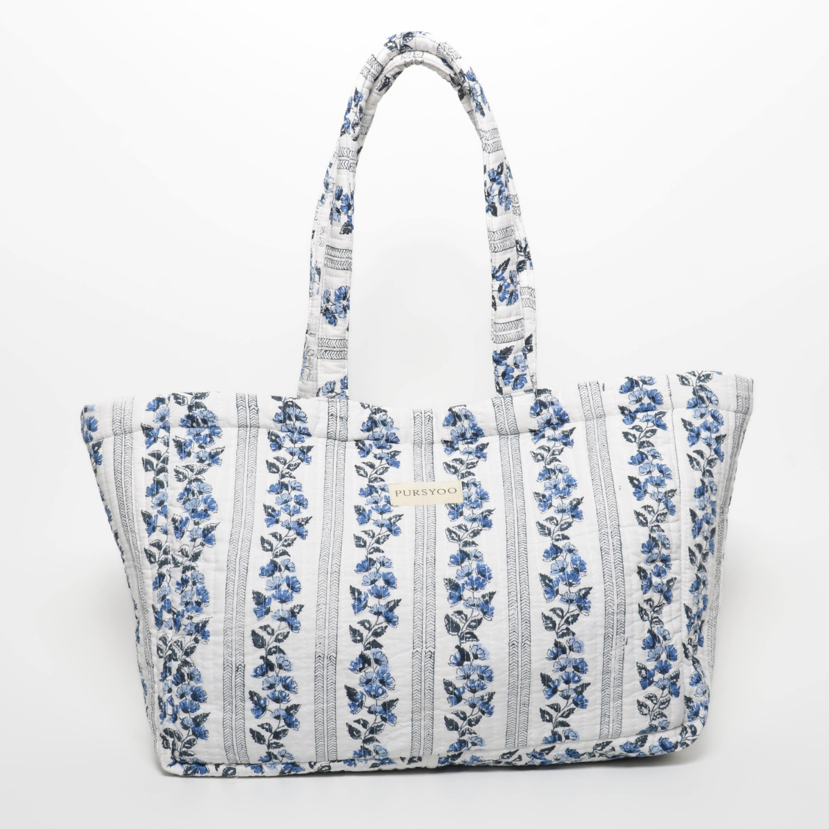 Large Quilted Cotton Tote bag and Pouch Set for Women | Handbag set for work and travel | Hand Block printed Floral Design