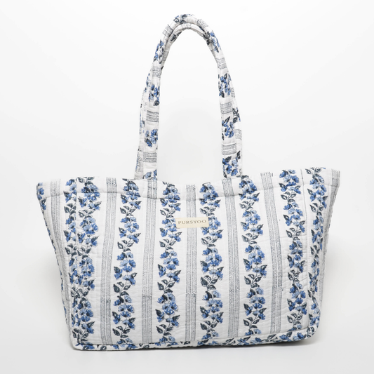 Quilted Cotton Tote Bag for Women | Floret Mono Tote Bag | Hand Block Printed