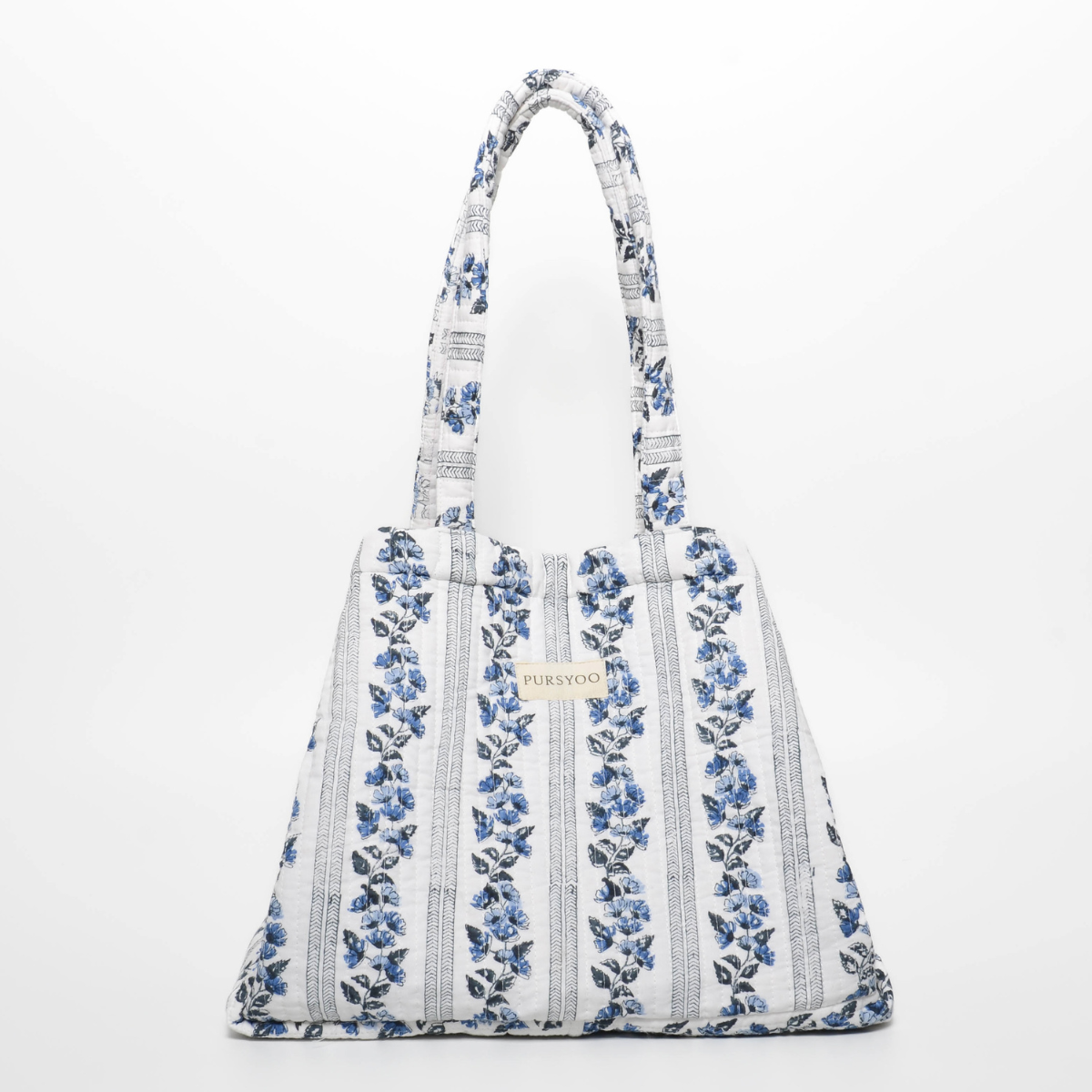 Large Quilted Cotton Tote bag and Pouch Set for Women | Handbag set for work and travel | Hand Block printed Floral Design