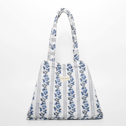 Quilted Cotton Tote Bag for Women | Floret Mono Tote Bag | Hand Block Printed