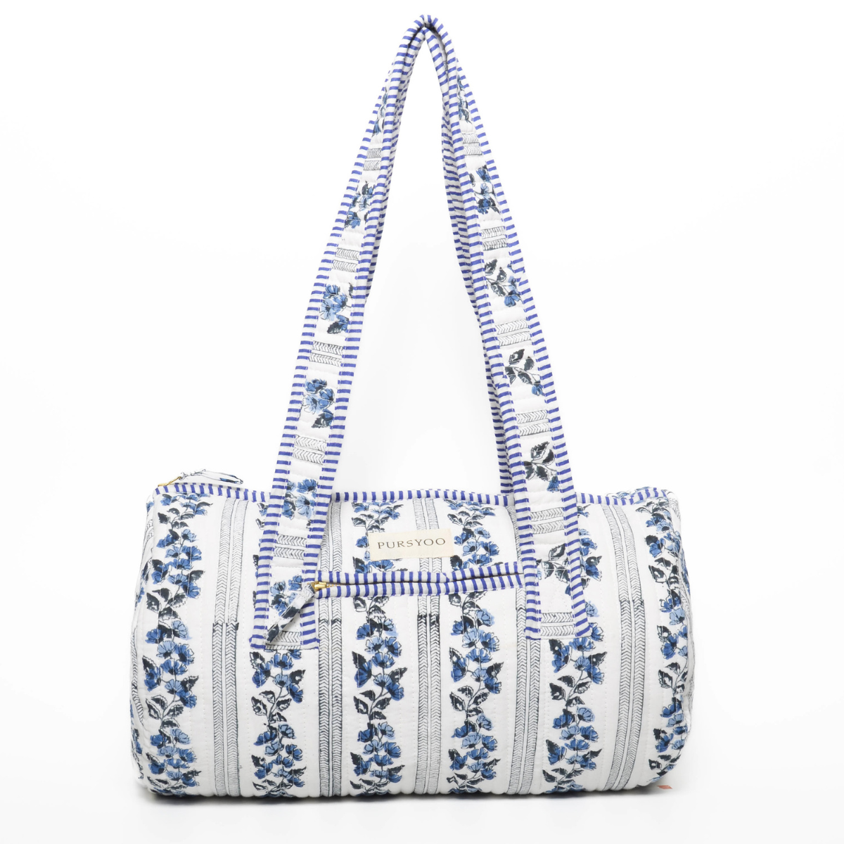 Quilted Cotton Tote, Duffle bag and Pouch Set for Women | Weekender Overnight Travel Bag set | Hand Block Printed Floral Design