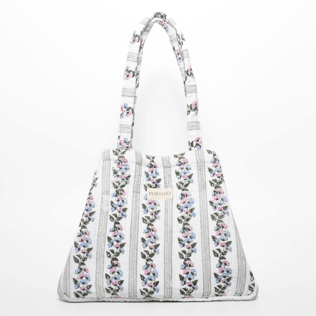 Large Quilted Cotton Tote bag and Pouch Set for Women | Handbag set for work and travel | Hand Block printed Floral Design