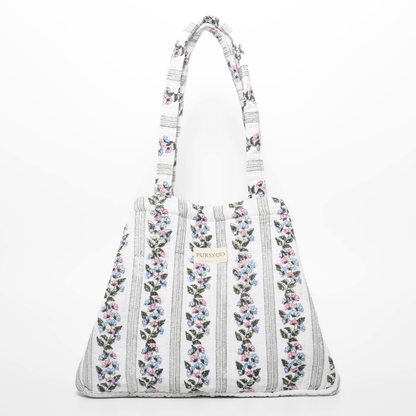 Quilted Cotton Tote Bag for Women | Floret Duo Tote Bag | Hand Block Printed
