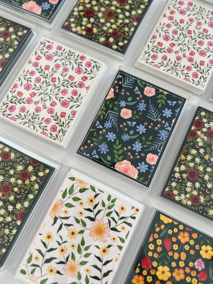 Notecard set of 8 cards and envelopes. Beautiful floral designs, vibrant, brings joy. Eye catching.