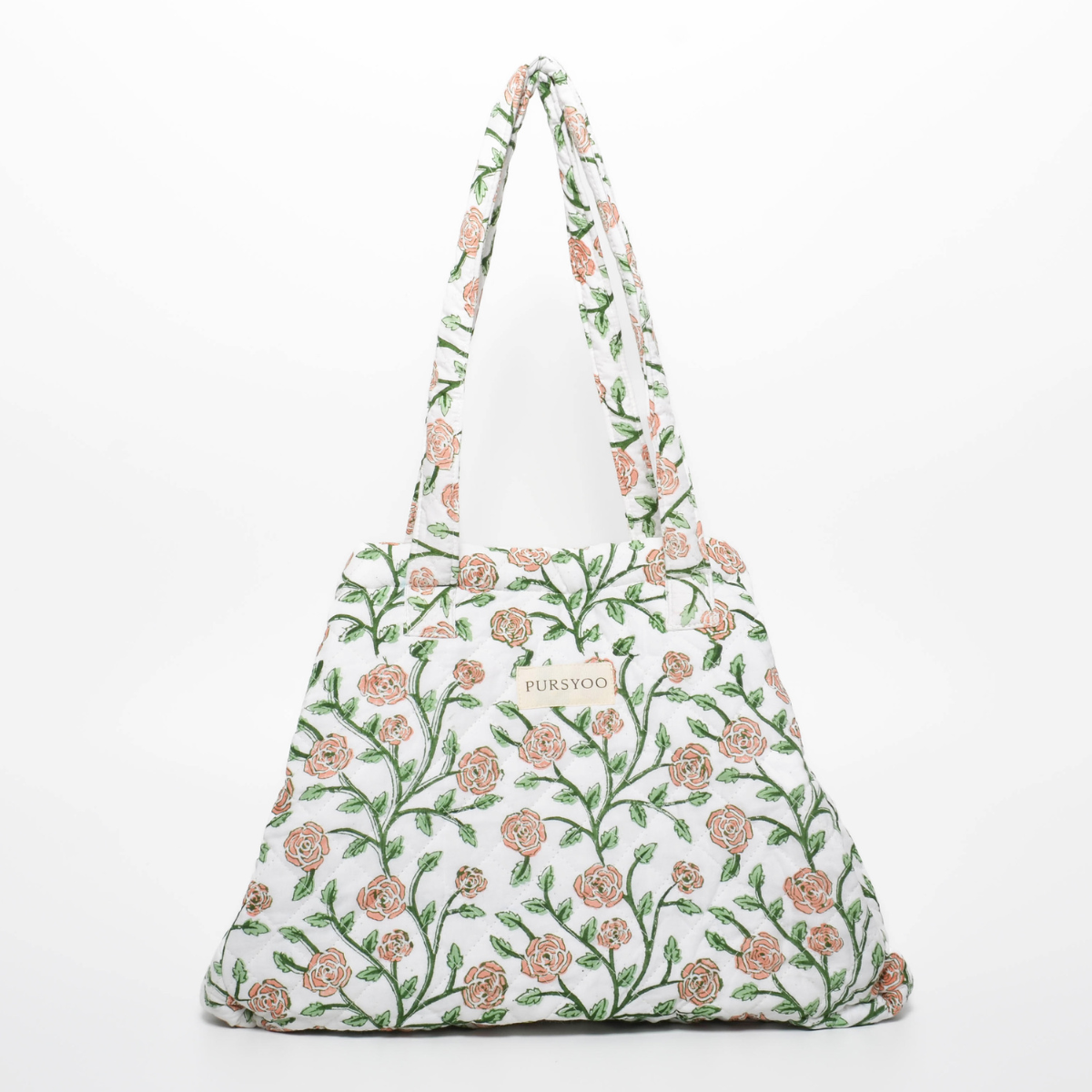 Large Quilted Cotton Tote bag and Pouch Set for Women | Handbag set for work and travel | Hand Block printed Floral Design