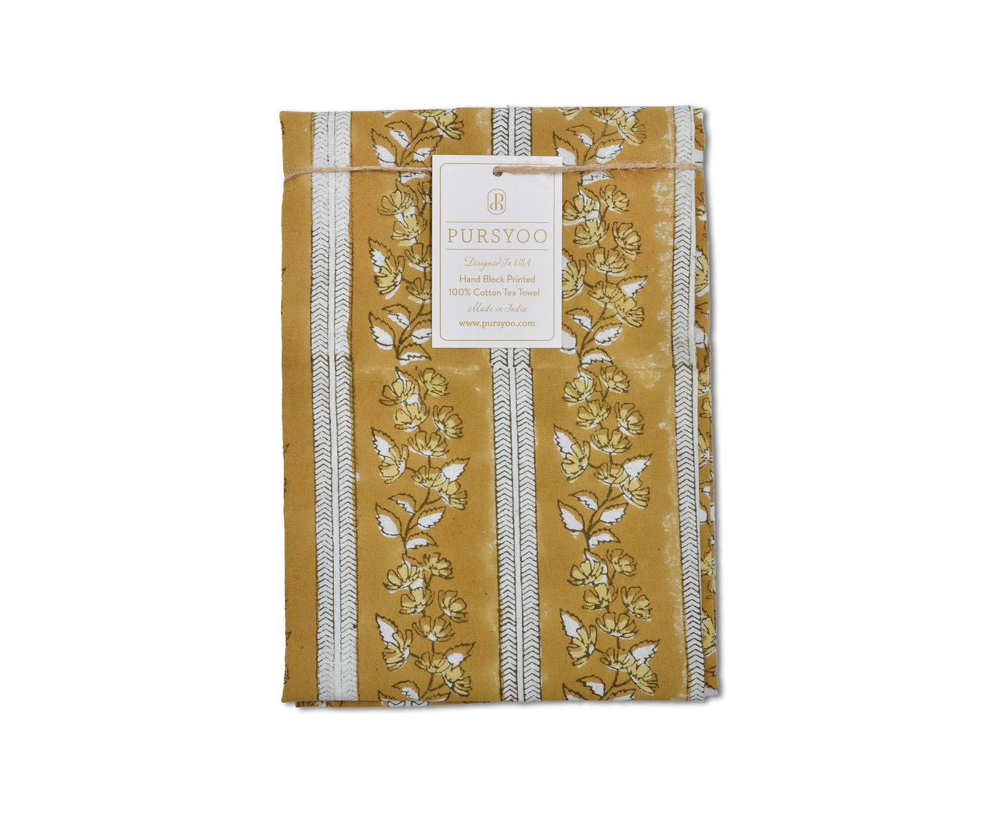 Olive Floret Hand Block Printed Tea Towel