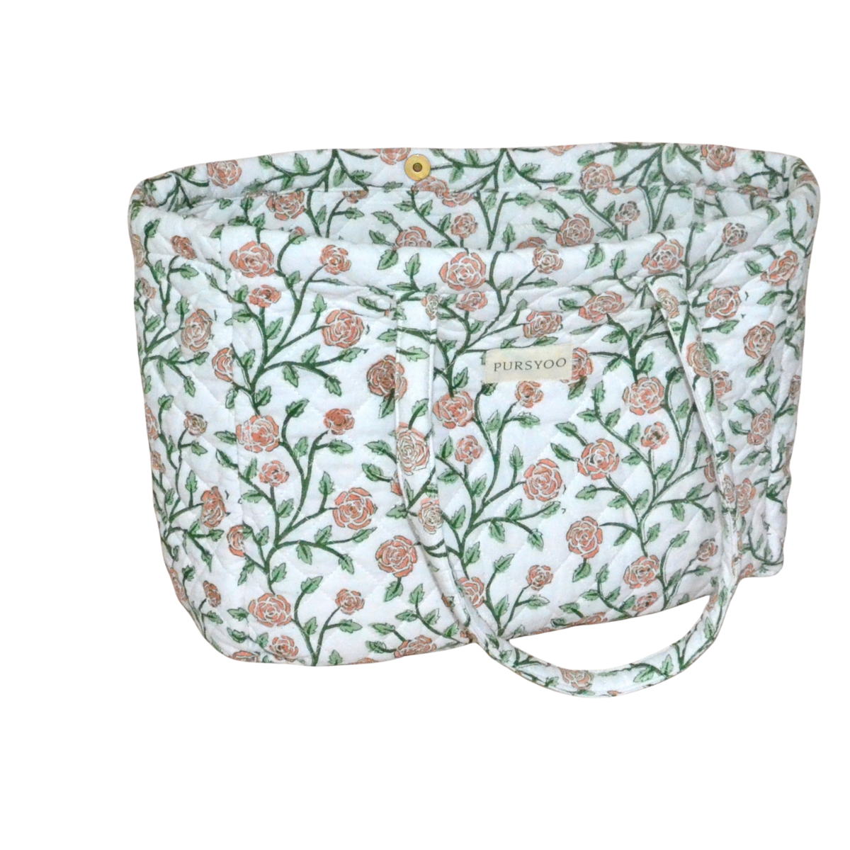 Large Quilted Cotton Tote bag and Pouch Set for Women | Handbag set for work and travel | Hand Block printed Floral Design