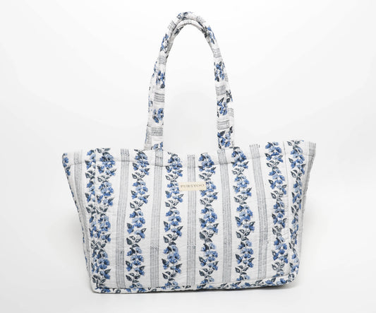 Floret Mono Tote Bag | Hand Block Printed | Quilted Cotton