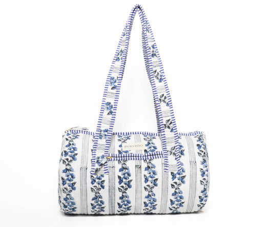 Floret Mono Duffel Bag | Hand Block Printed | Quilted Cotton