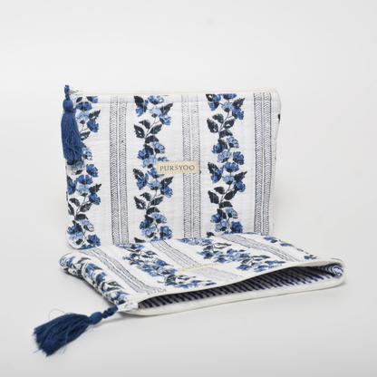 Weekender Quilted Cotton Duffle Bag and Pouch Set for Women | Carry on Gym Bag Lightweight Personal Item Travel Bag | Hand Block Printed Floral Design