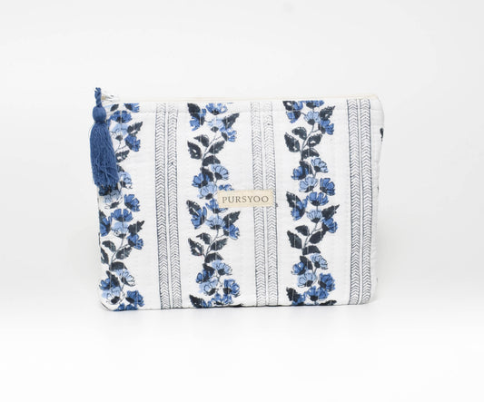 Floret Mono Quilted Cotton Pouches | Hand Block Printed