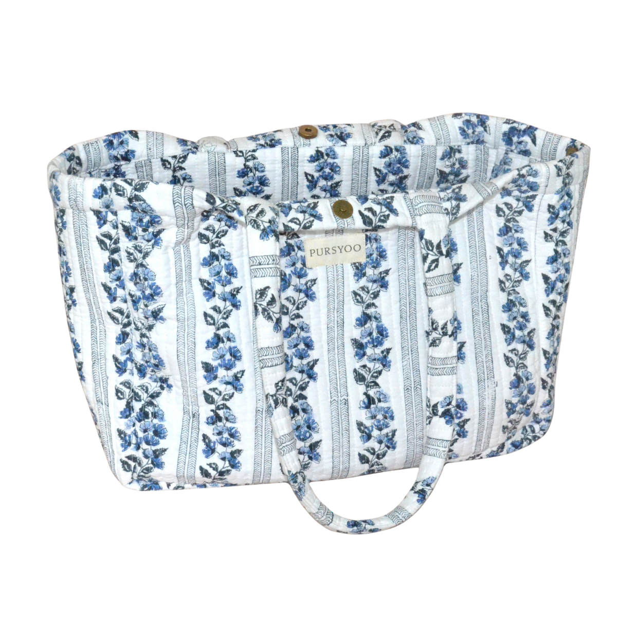 Quilted Cotton Tote Bag for Women | Floret Mono Tote Bag | Hand Block Printed