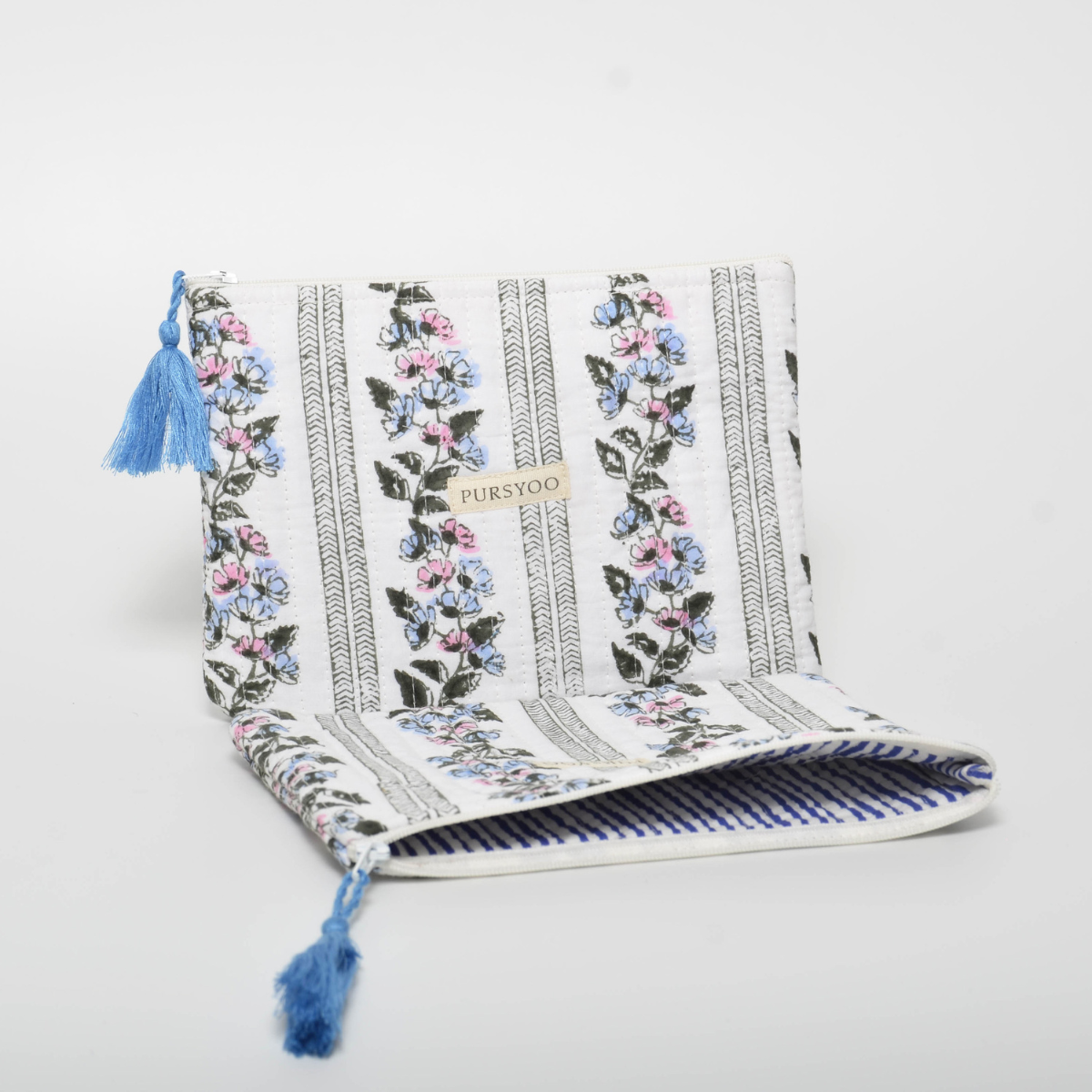 Quilted Cotton Tote, Duffle bag and Pouch Set for Women | Weekender Overnight Travel Bag set | Hand Block Printed Floral Design