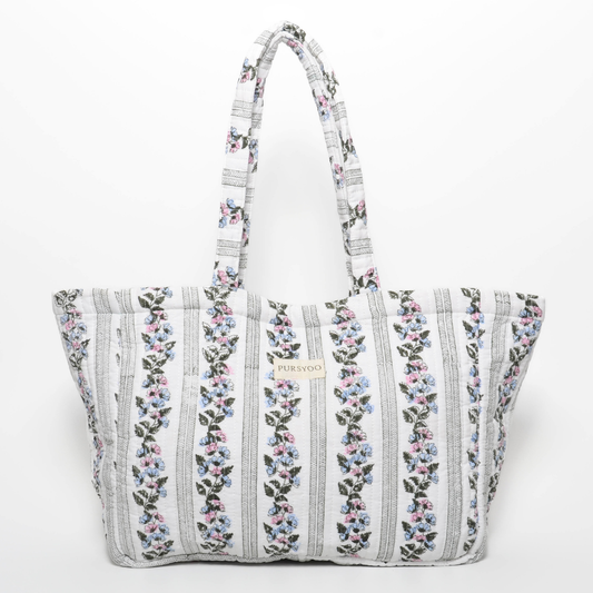 Quilted Cotton Tote Bag for Women | Floret Duo Tote Bag | Hand Block Printed