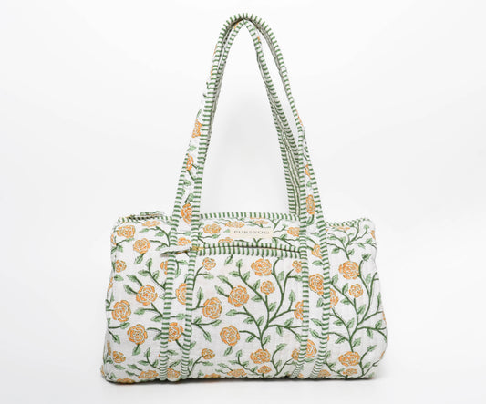 Orange Blush Vine Duffel Bag | Hand Block Printed | Quilted Cotton