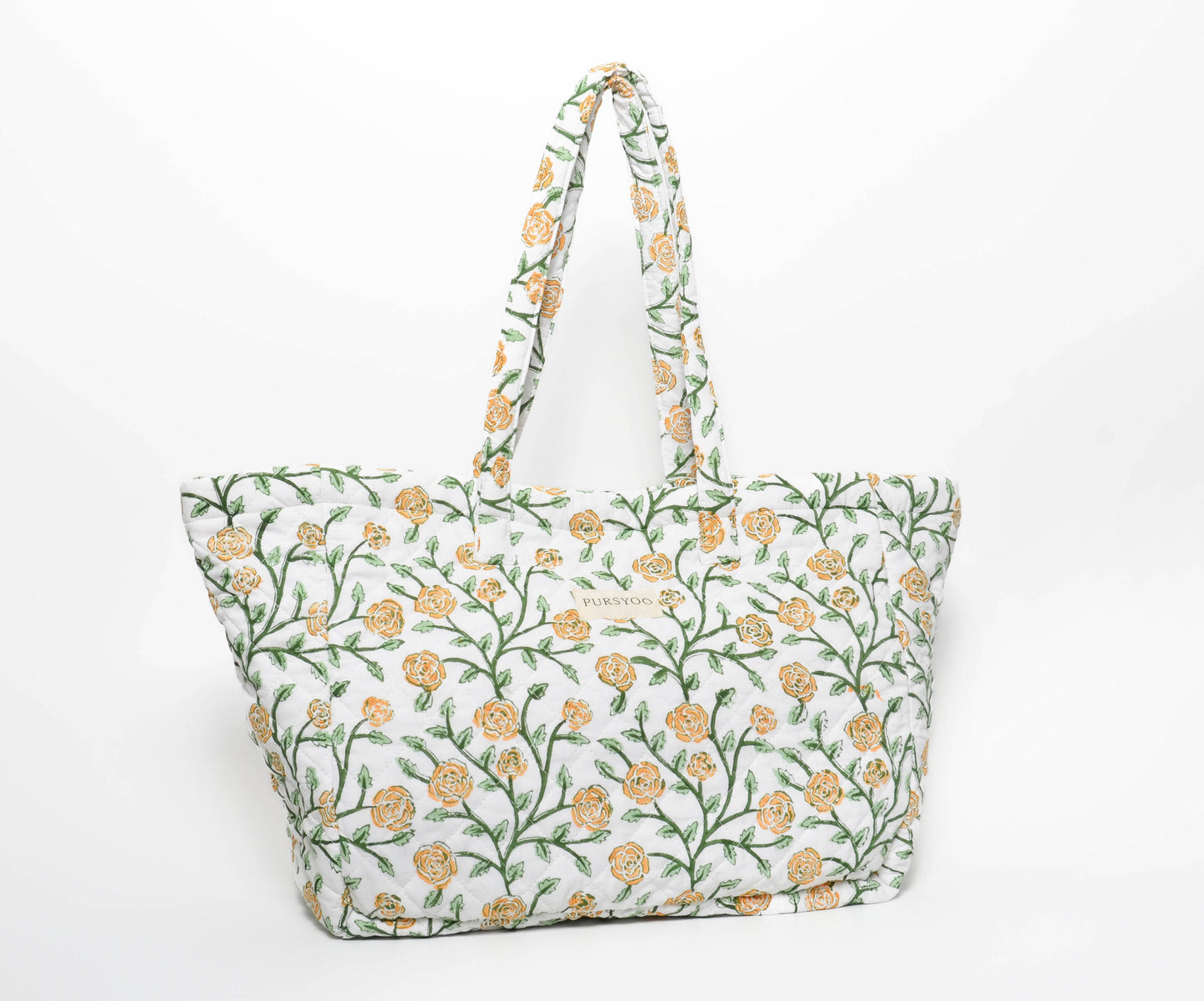 Orange Blush Vine Tote Bag | Hand Block Printed | Quilted Cotton