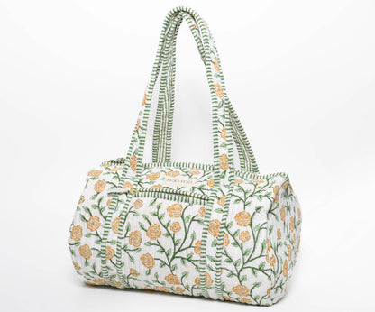 Orange Blush Vine Duffel Bag | Hand Block Printed | Quilted Cotton