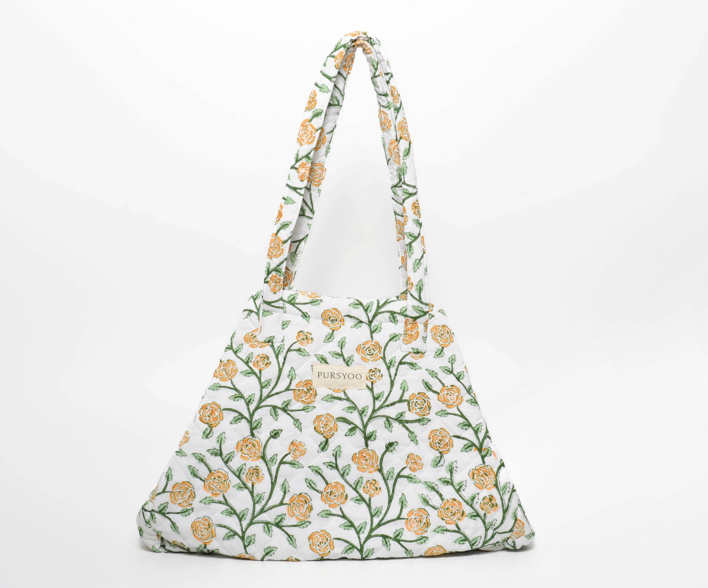 Orange Blush Vine Tote Bag | Hand Block Printed | Quilted Cotton