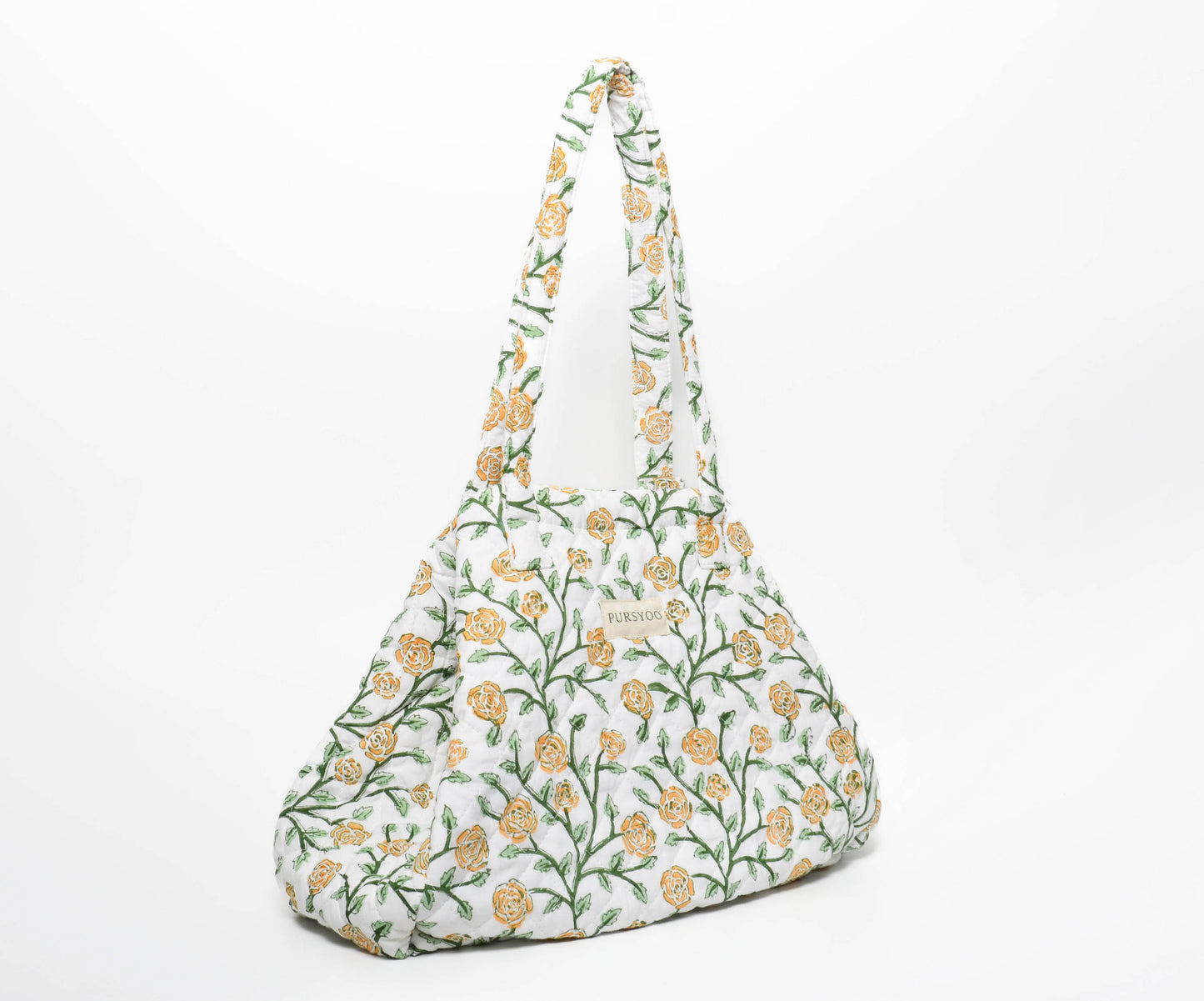 Orange Blush Vine Tote Bag | Hand Block Printed | Quilted Cotton