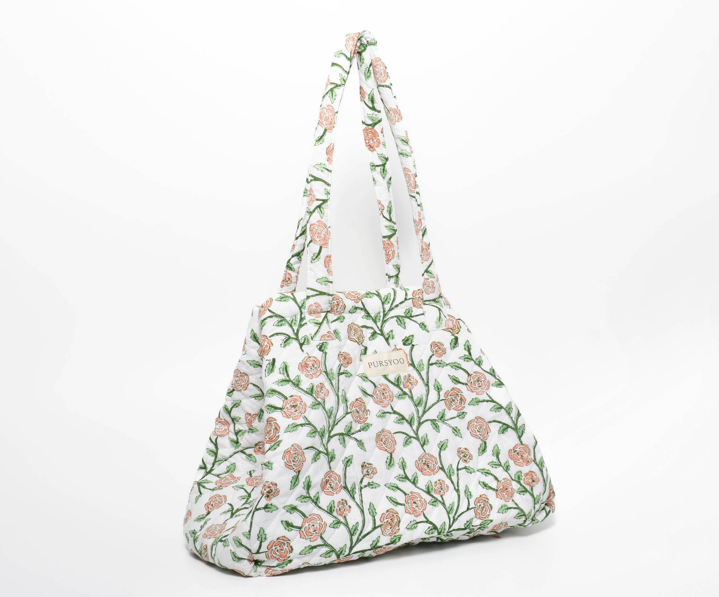 Peach Blush Vine Tote Bag | Hand Block Printed | Quilted Cotton