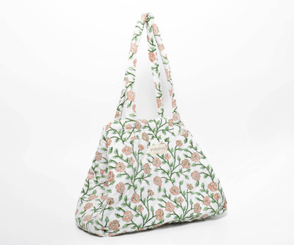 Peach Blush Vine Tote Bag | Hand Block Printed | Quilted Cotton