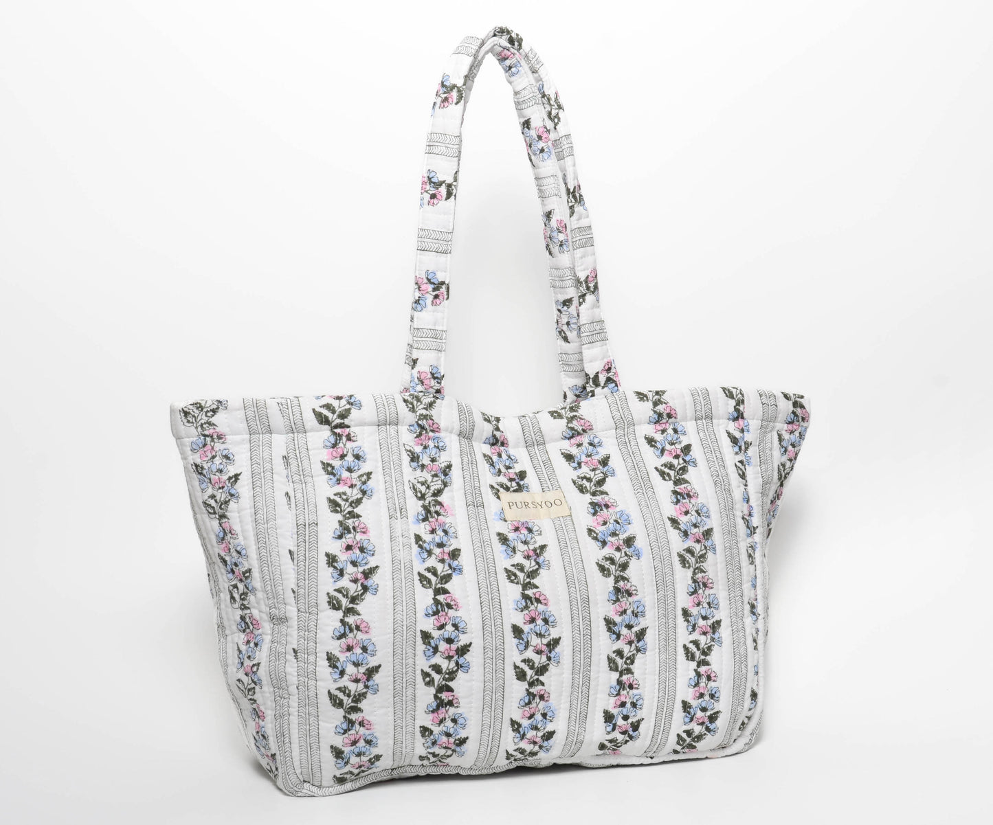 Floret Duo Tote Bag | Hand Block Printed | Quilted Cotton