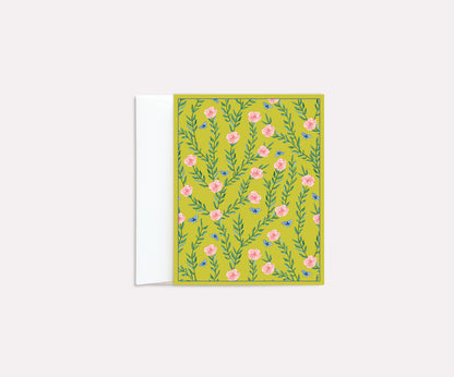 Rose Vine Green Folded Notecard set of 8 cards