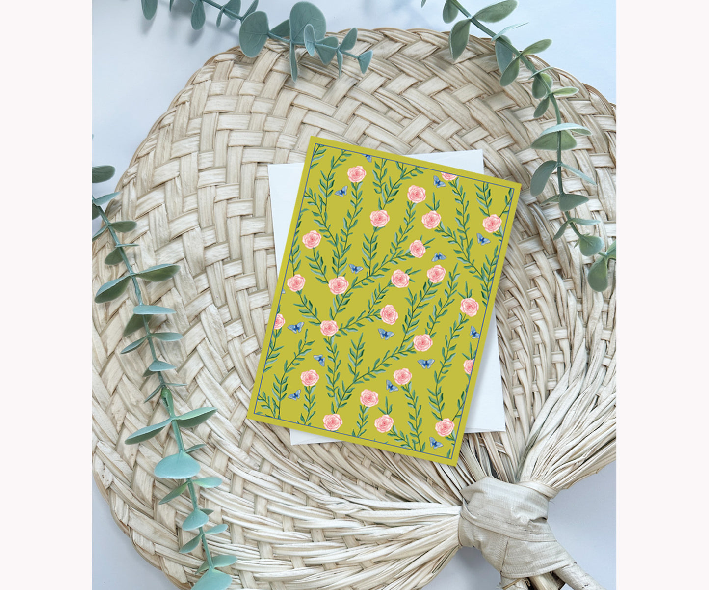 Rose Vine Green Folded Notecard set of 8 cards