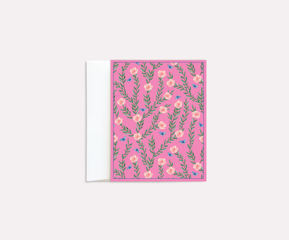 Rose Vine Pink Folded Notecard set of 8 cards