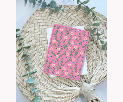 Rose Vine Pink Folded Notecard set of 8 cards