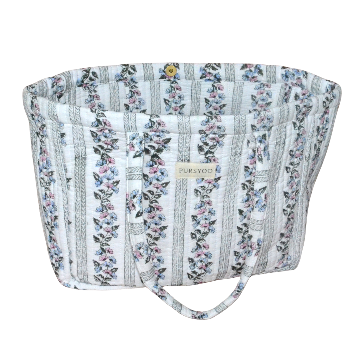Quilted Cotton Tote Bag for Women | Floret Duo Tote Bag | Hand Block Printed