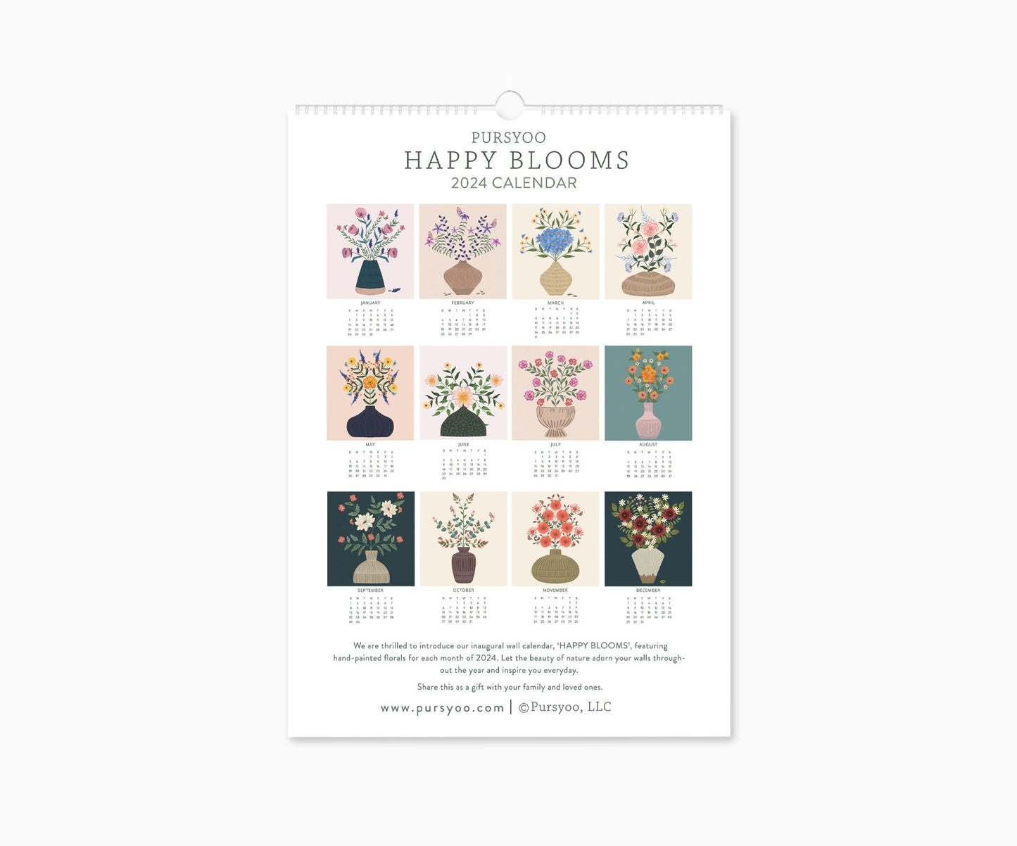 2024 Happy Blooms Wall Calendar | 16.5"  x 11.7"